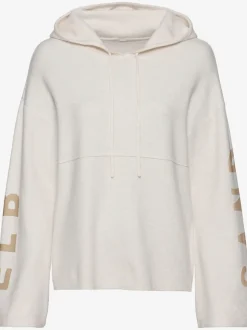 Sweat à capuche en tricot doux et élastique avec manches longues et inscriptions graphiques