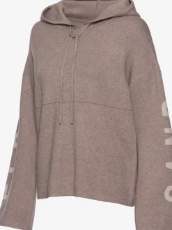 Sweat à capuche en tricot doux et élastique avec manches longues et inscriptions graphiques