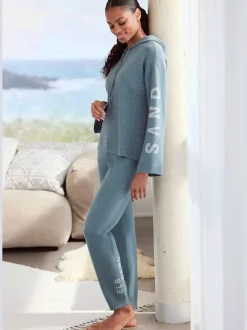 Sweat à capuche en tricot doux et élastique avec manches longues et inscriptions graphiques