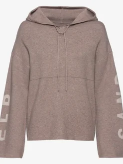 Sweat à capuche en tricot doux et élastique avec manches longues et inscriptions graphiques
