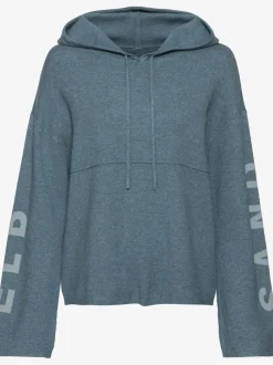 Sweat à capuche en tricot doux et élastique avec manches longues et inscriptions graphiques
