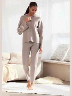 Sweat à capuche en tricot doux et élastique avec manches longues et inscriptions graphiques
