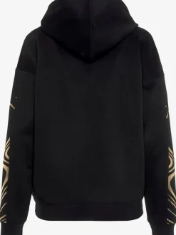 Sweat à capuche à motif abstrait avec bords-côtes doux