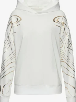 Sweat à capuche à motif abstrait avec bords-côtes doux
