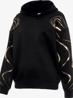 Sweat à capuche à motif abstrait avec bords-côtes doux
