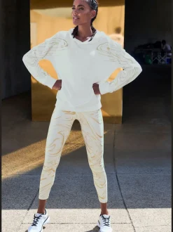 Sweat à capuche à motif abstrait avec bords-côtes doux