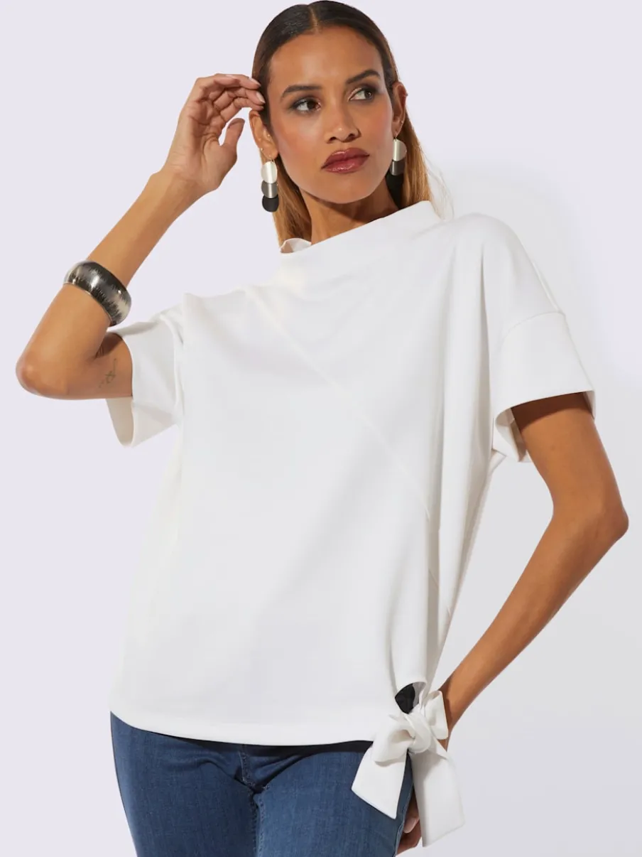 Sweatshirt ample col montant avec lien à nouer latéral