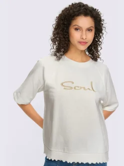 Sweatshirt avec encolure ronde et manches courtes raglan