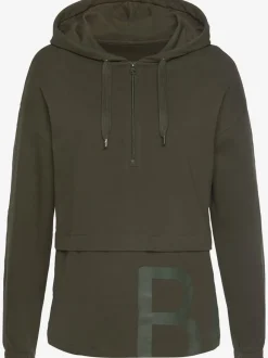 Sweatshirt avec glissière et capuche à manches longues et logo intégrant une qualité de sweat douce et élastique