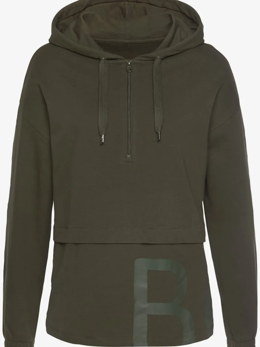 Sweatshirt avec glissière et capuche à manches longues et logo intégrant une qualité de sweat douce et élastique