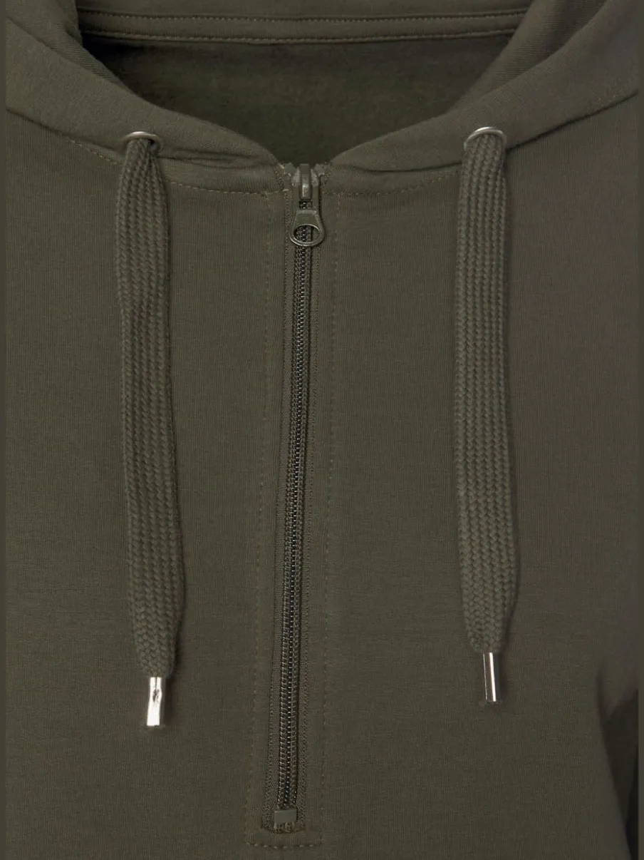 Sweatshirt avec glissière et capuche à manches longues et logo intégrant une qualité de sweat douce et élastique