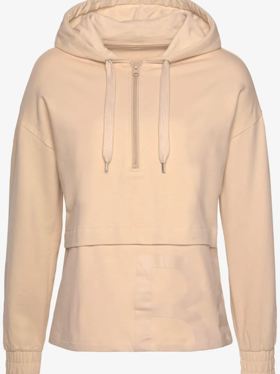Sweatshirt avec glissière et capuche à manches longues et logo intégrant une qualité de sweat douce et élastique