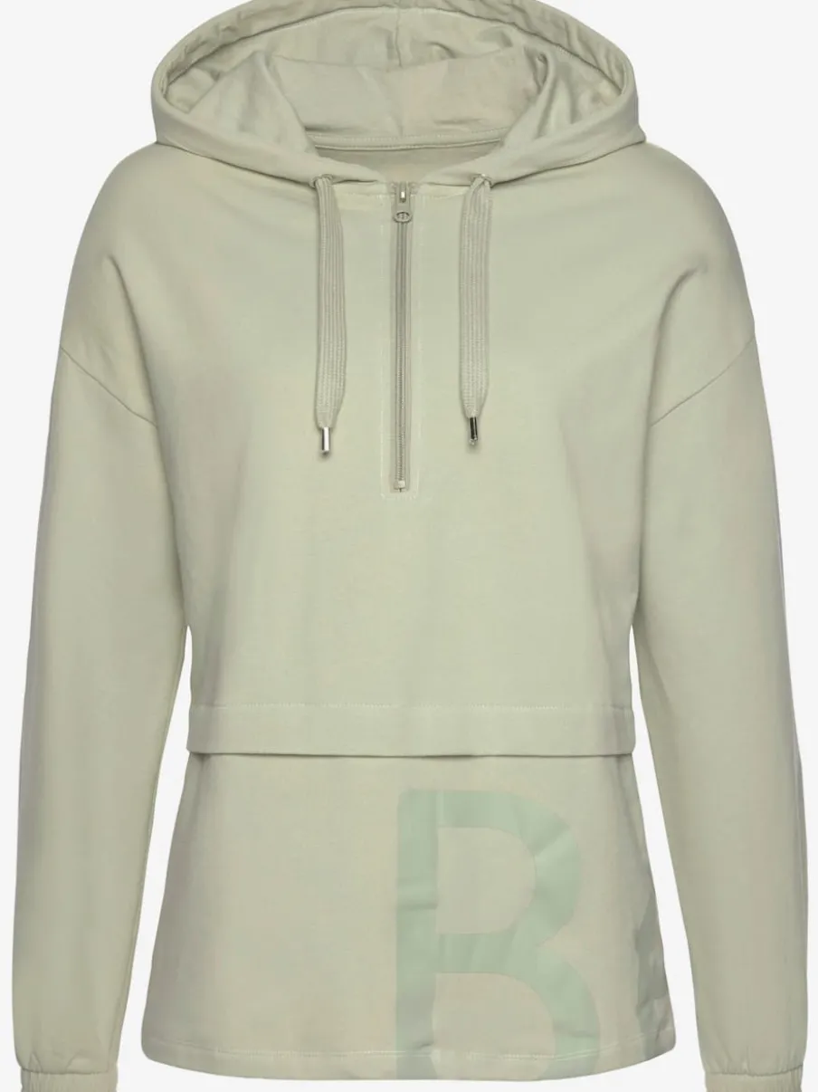 Sweatshirt avec glissière et capuche à manches longues et logo intégrant une qualité de sweat douce et élastique