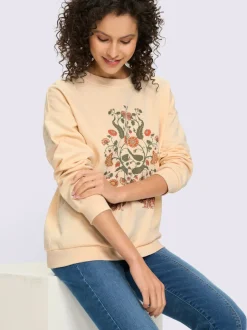 Sweatshirt avec imprimé floral et détails brillants encolure ronde et manches longues