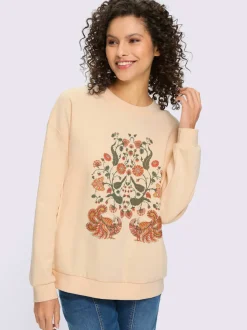 Sweatshirt avec imprimé floral et détails brillants encolure ronde et manches longues