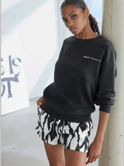 Sweatshirt avec logo imprimé manches longues à bords-côtes