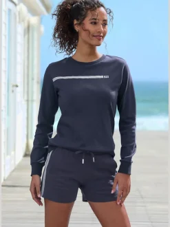 Sweatshirt basique à encolure ronde avec logo et bords-côtes doux