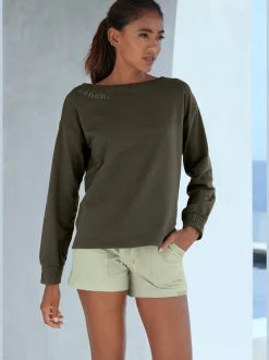 Sweatshirt basique à large encolure et manches longues avec logo ton sur ton