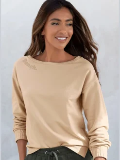Sweatshirt basique à large encolure et manches longues avec logo ton sur ton