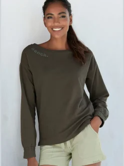Sweatshirt basique à large encolure et manches longues avec logo ton sur ton