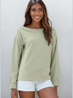 Sweatshirt basique à large encolure et manches longues avec logo ton sur ton
