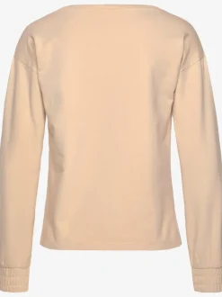 Sweatshirt basique à large encolure et manches longues avec logo ton sur ton