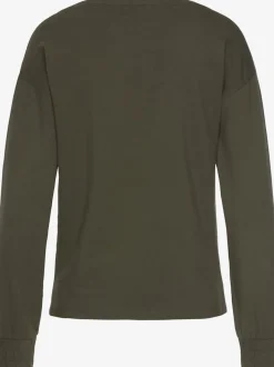 Sweatshirt basique à large encolure et manches longues avec logo ton sur ton