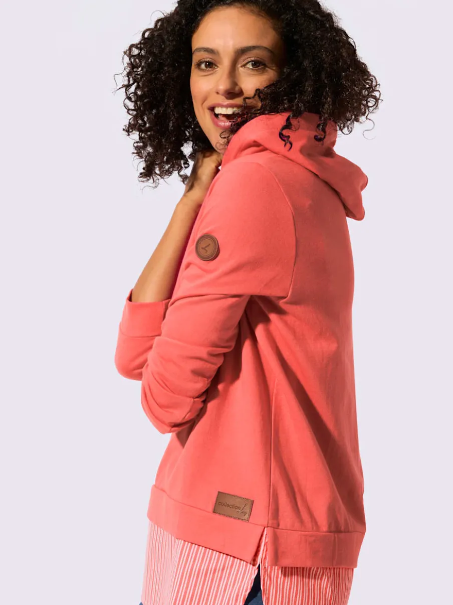 Sweatshirt à capuche avec empiècement chemisier rayé et manches longues