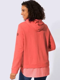 Sweatshirt à capuche avec empiècement chemisier rayé et manches longues
