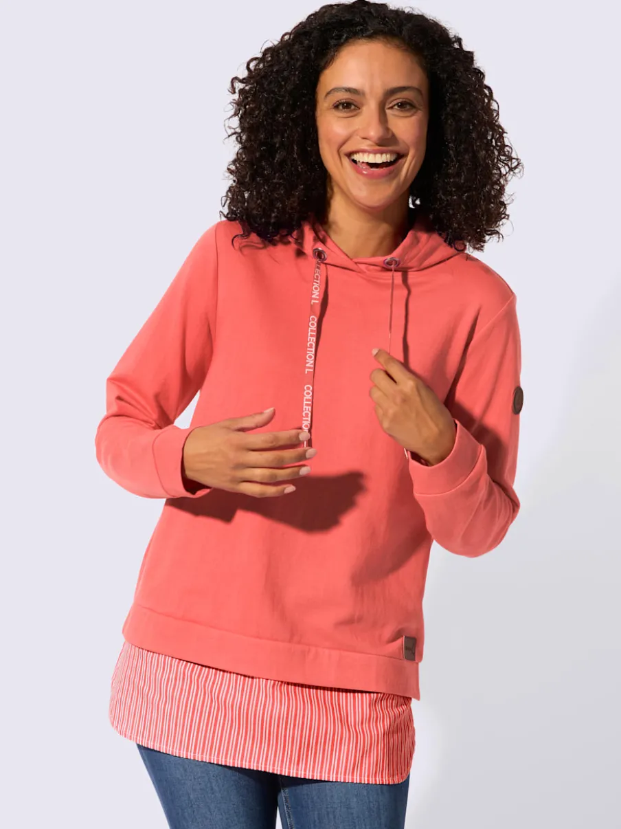 Sweatshirt à capuche avec empiècement chemisier rayé et manches longues