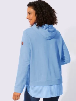 Sweatshirt à capuche avec empiècement chemisier rayé et manches longues