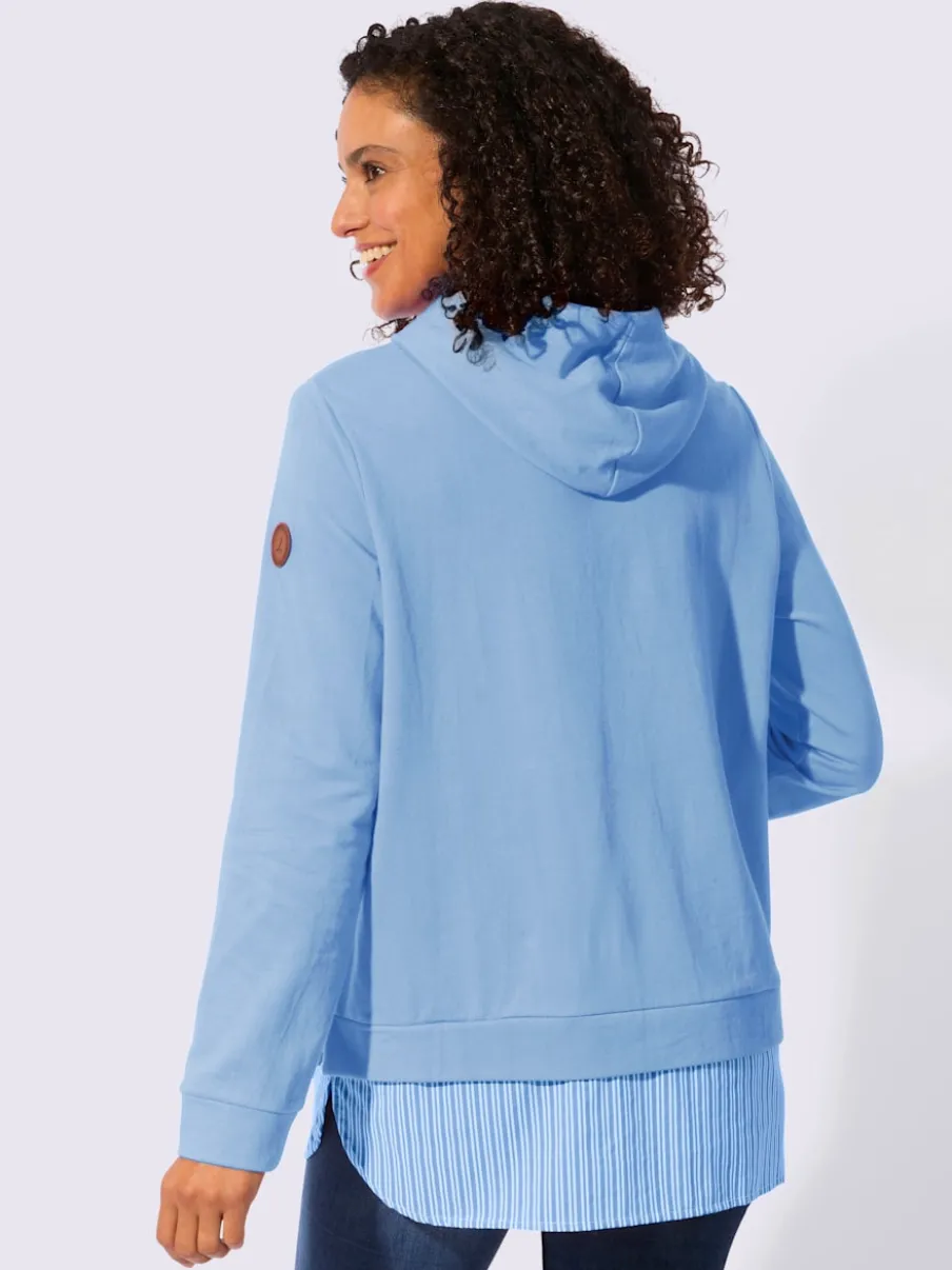 Sweatshirt à capuche avec empiècement chemisier rayé et manches longues