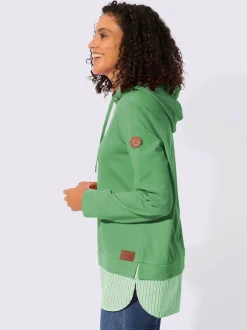 Sweatshirt à capuche avec empiècement chemisier rayé et manches longues