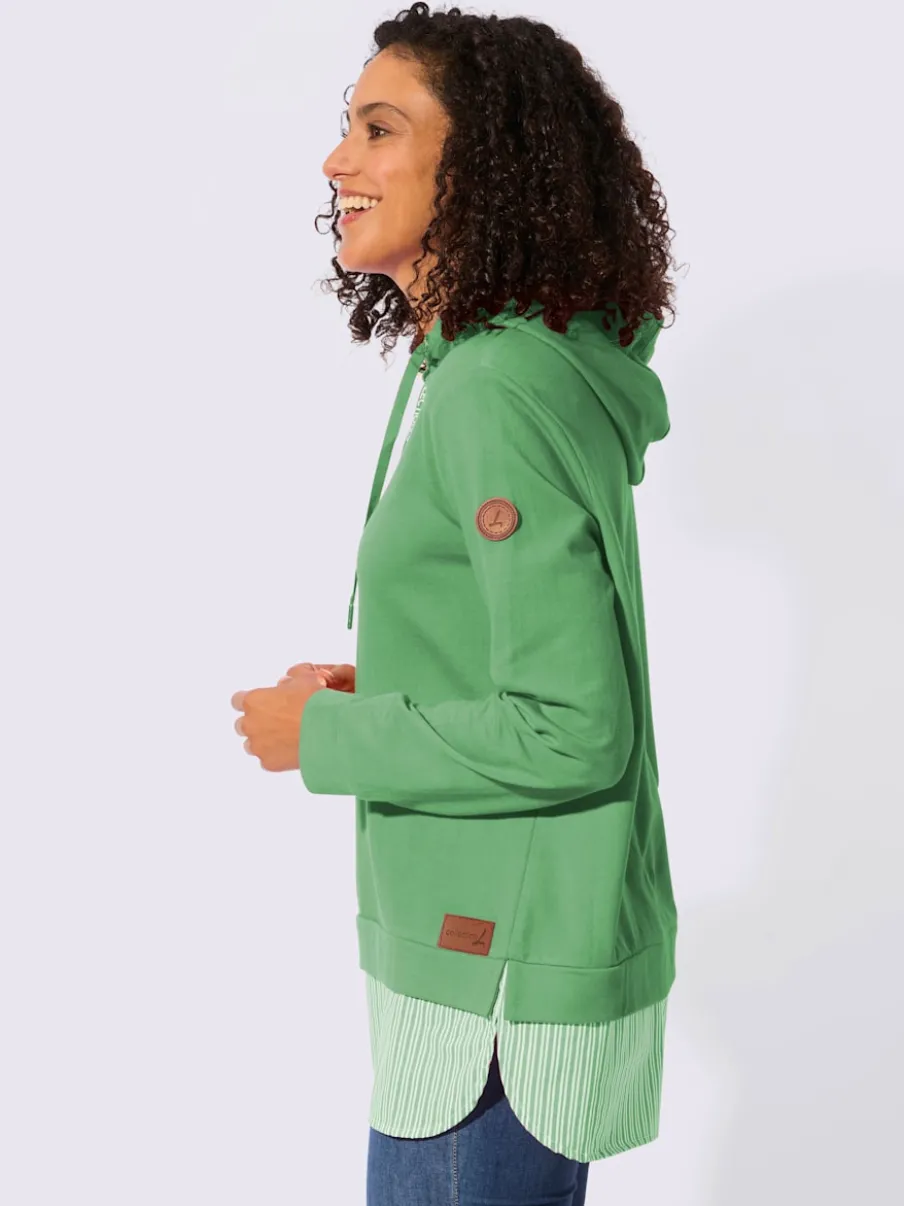 Sweatshirt à capuche avec empiècement chemisier rayé et manches longues