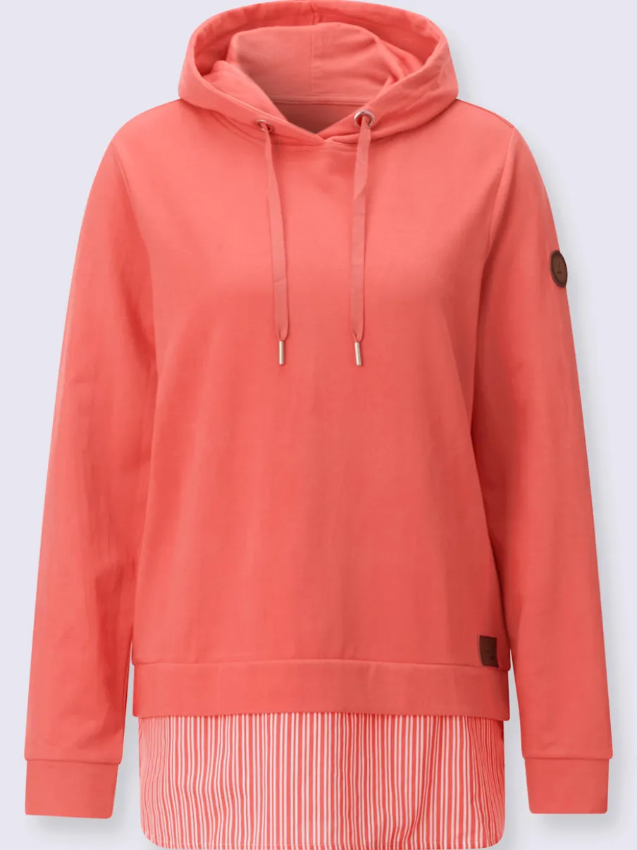 Sweatshirt à capuche avec empiècement chemisier rayé et manches longues