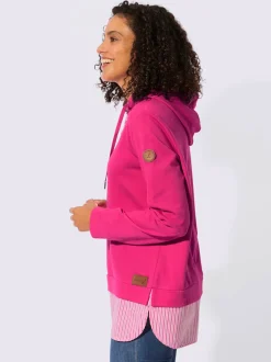 Sweatshirt à capuche avec empiècement chemisier rayé et manches longues