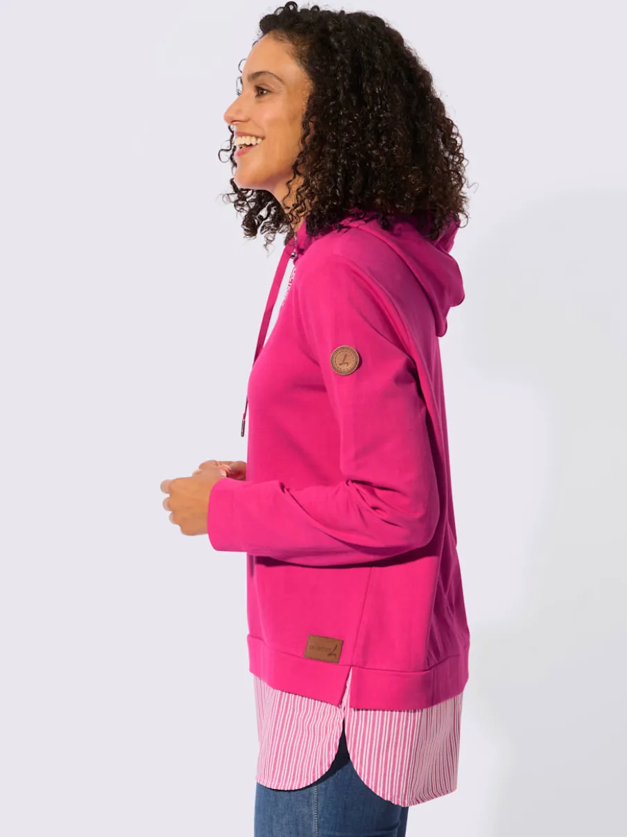 Sweatshirt à capuche avec empiècement chemisier rayé et manches longues