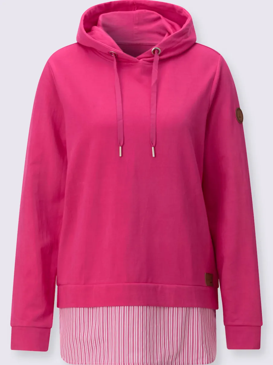 Sweatshirt à capuche avec empiècement chemisier rayé et manches longues
