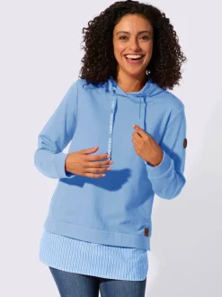 Sweatshirt à capuche avec empiècement chemisier rayé et manches longues