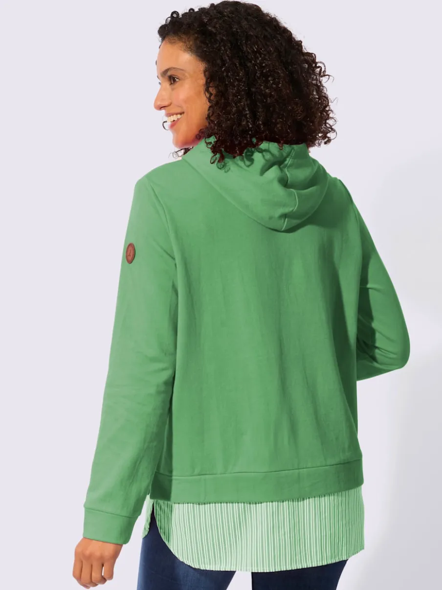 Sweatshirt à capuche avec empiècement chemisier rayé et manches longues