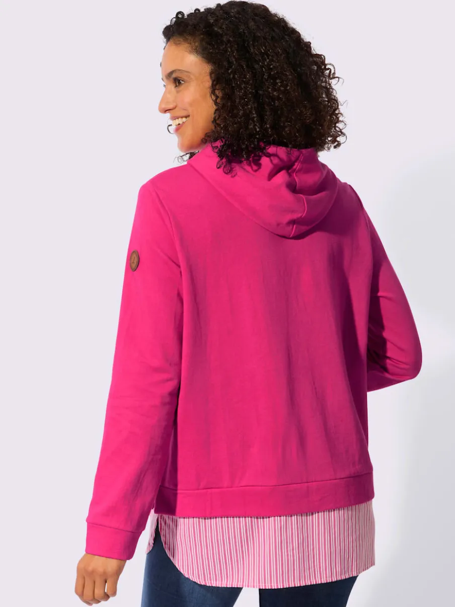 Sweatshirt à capuche avec empiècement chemisier rayé et manches longues
