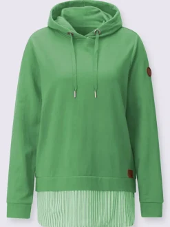 Sweatshirt à capuche avec empiècement chemisier rayé et manches longues
