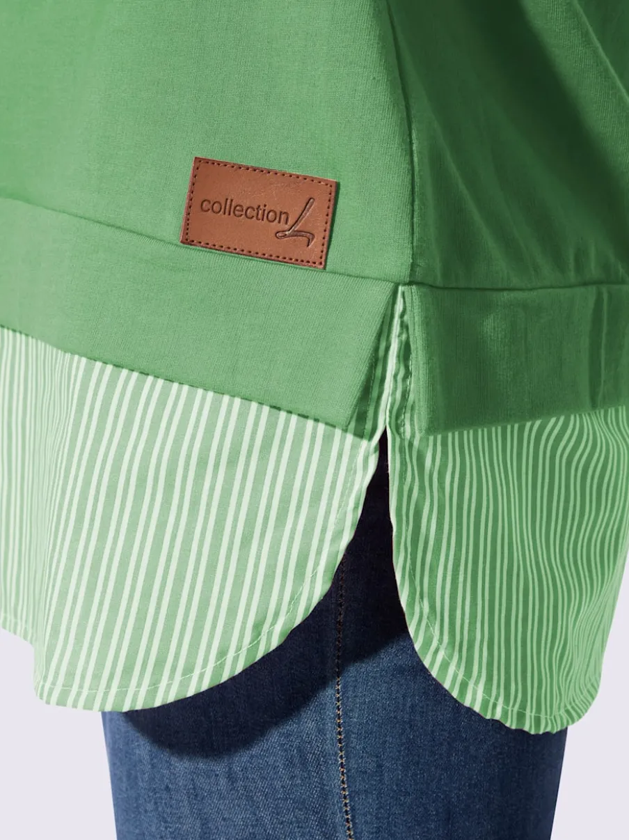 Sweatshirt à capuche avec empiècement chemisier rayé et manches longues