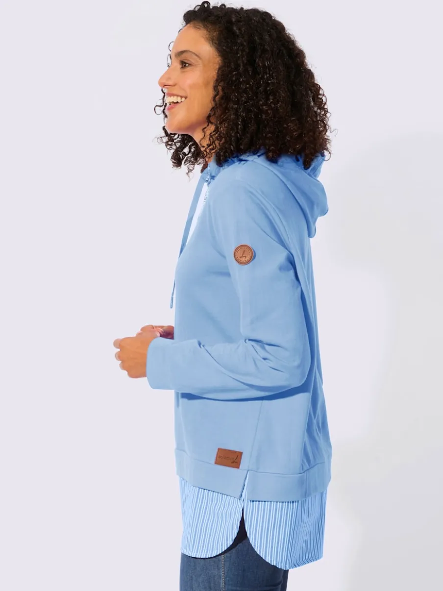 Sweatshirt à capuche avec empiècement chemisier rayé et manches longues