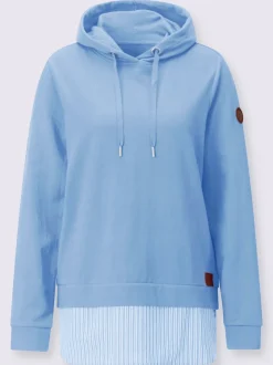 Sweatshirt à capuche avec empiècement chemisier rayé et manches longues