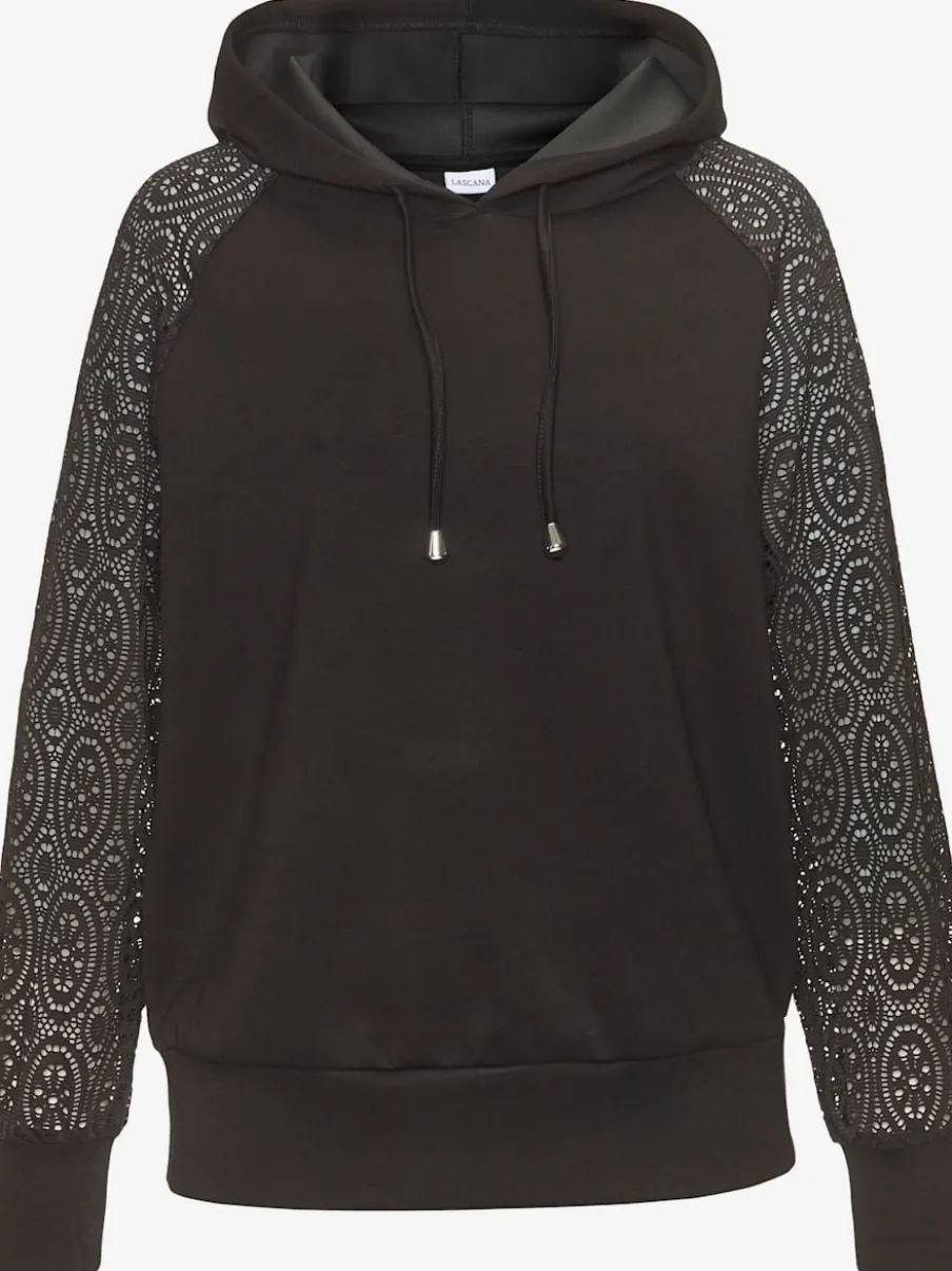 Sweatshirt à capuche avec manches en dentelle et cordon argenté