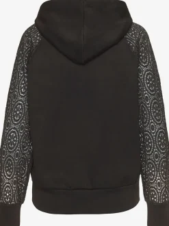Sweatshirt à capuche avec manches en dentelle et cordon argenté