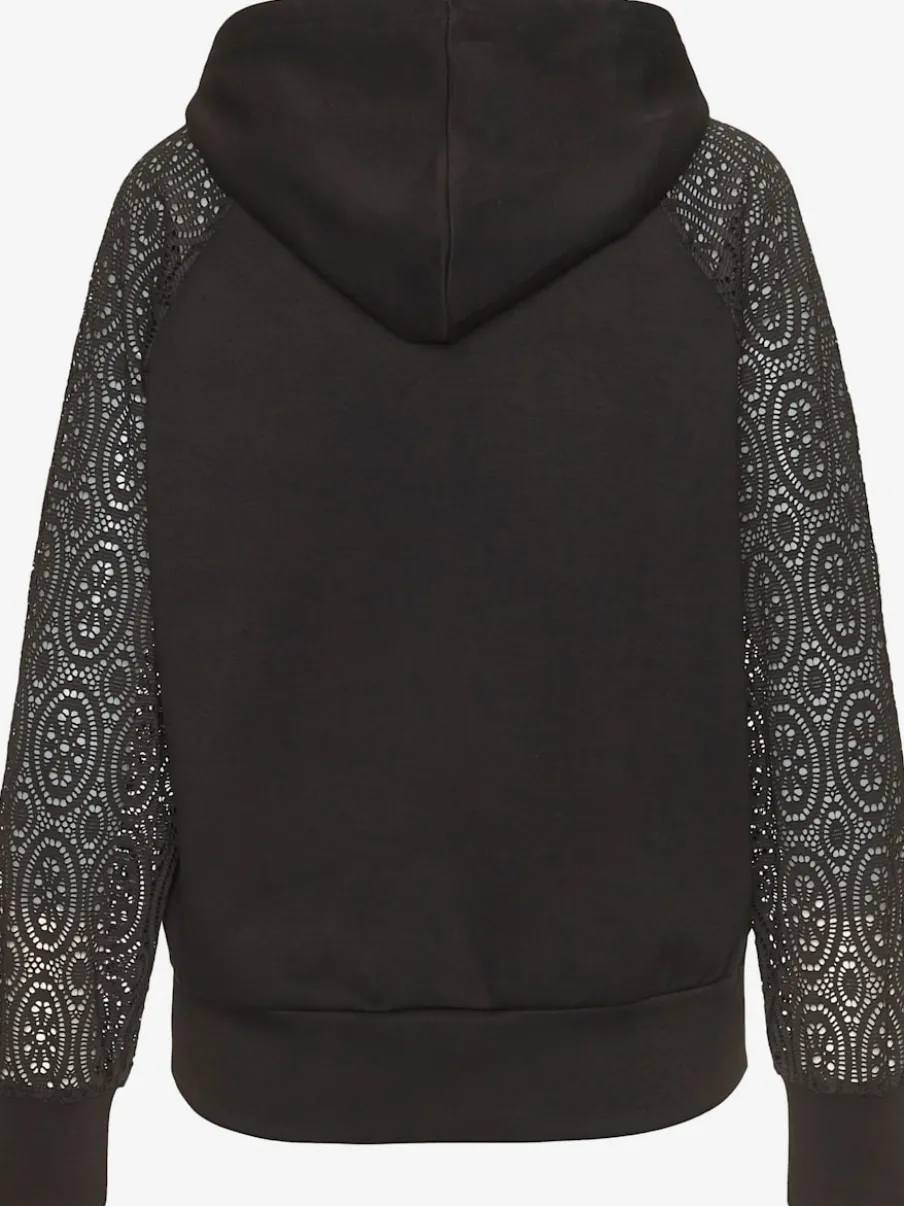 Sweatshirt à capuche avec manches en dentelle et cordon argenté