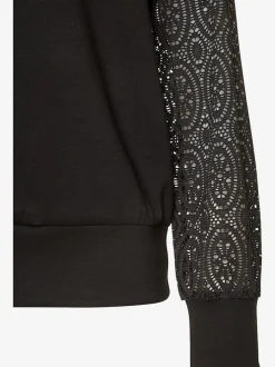Sweatshirt à capuche avec manches en dentelle et cordon argenté