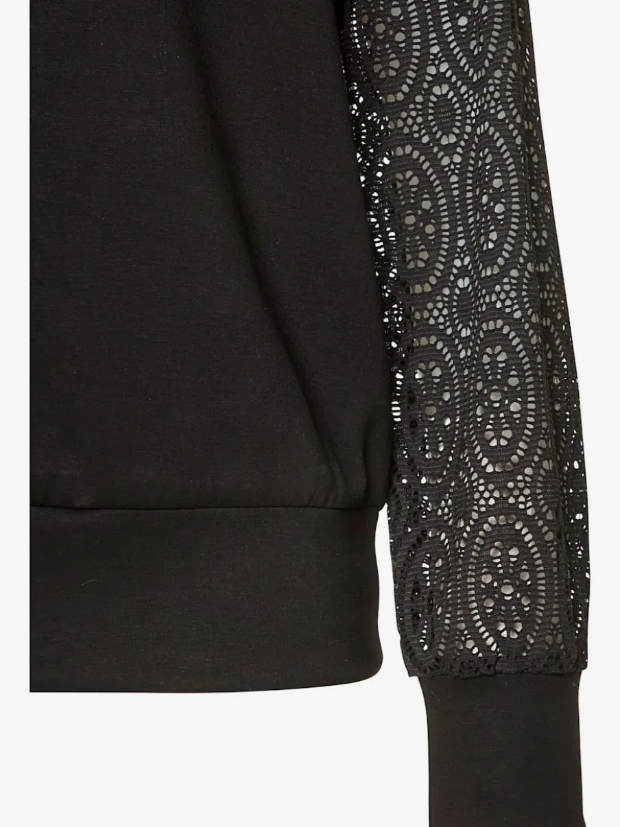 Sweatshirt à capuche avec manches en dentelle et cordon argenté